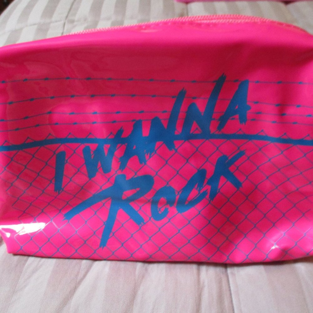 Rock and Roll Beauty Twisted Sister I Wanna Rock Pink PVC Cosmetic Bag NWT